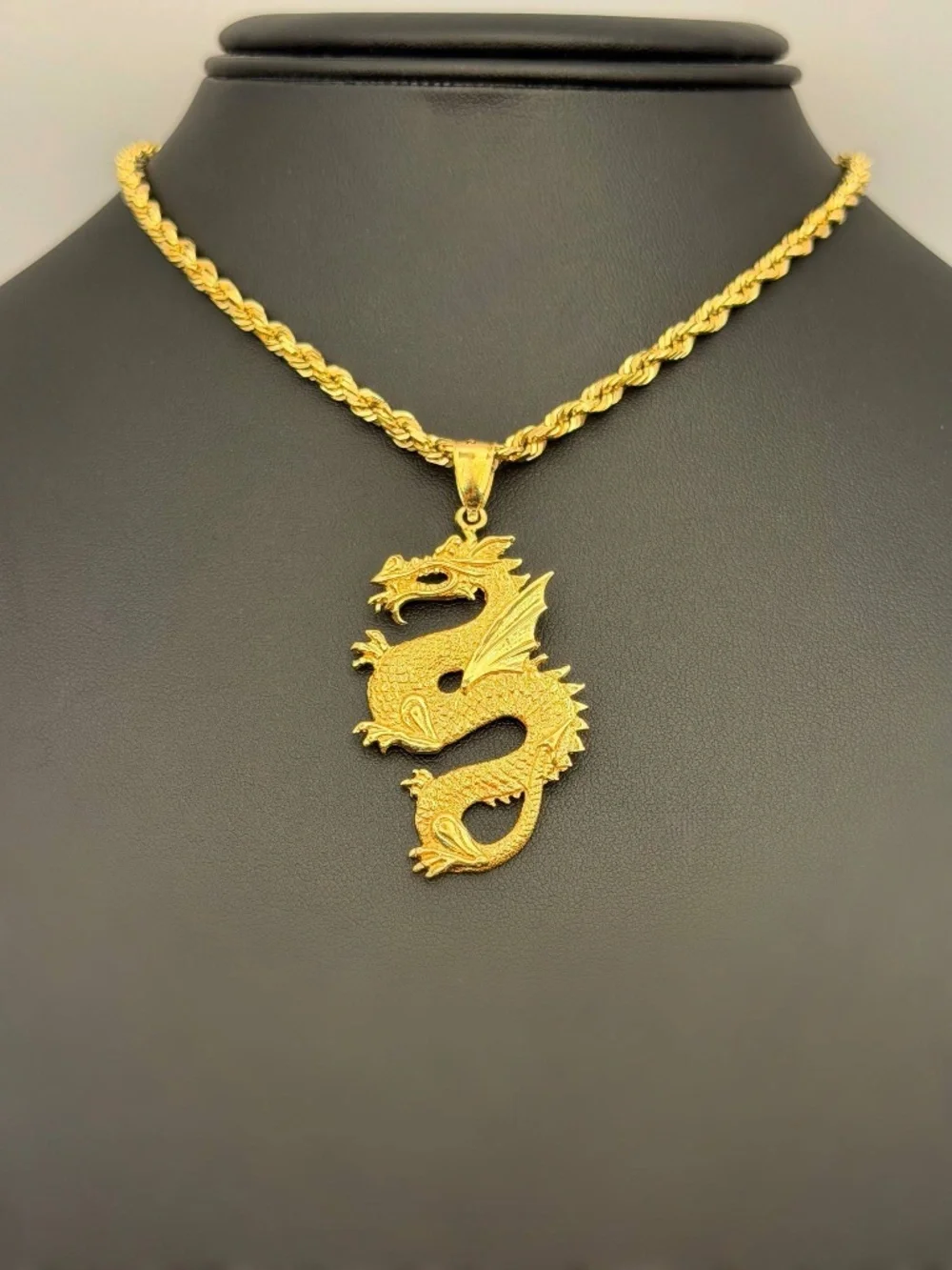 10k Solid Yellow Gold Serpent Chinese Zodiac Winged Fire Dragon Charm Pendant